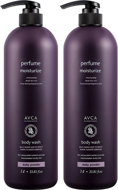 아브카 퍼퓸 대용량 바디워시 베이비 파우더향, 1L, 2개