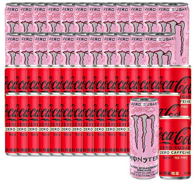 몬스터 에너지 스트로베리 355ml x24캔+코카콜라 제로제로 190ml 30캔, 24개입