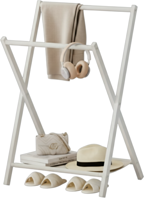 마일드하우스 휴대용 접이식 철제 미니 스탠드 행거 2단, 화이트