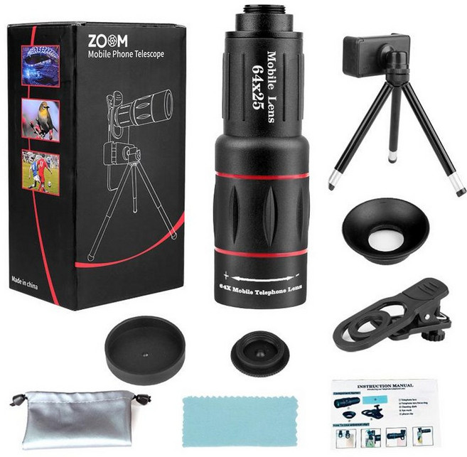 콘서트 스마트폰망원경 휴대폰 망원렌즈 음악축제 촬영 손떨림 방지 팬싸, 1개, 12. 64배 알루미늄 합금 세트, 64배 알루미늄 세트