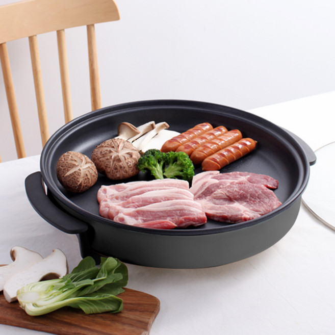 [키친먼트] 특대형 원형 전기그릴 전골팬, 1개, 47cm