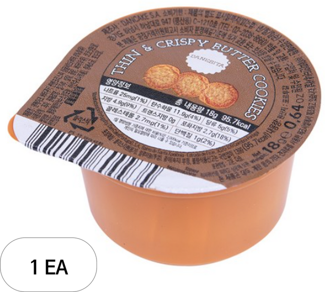 다네시타 댄케이크 버터쿠키 씬앤크리스피 싱글서브, 18g, 1개