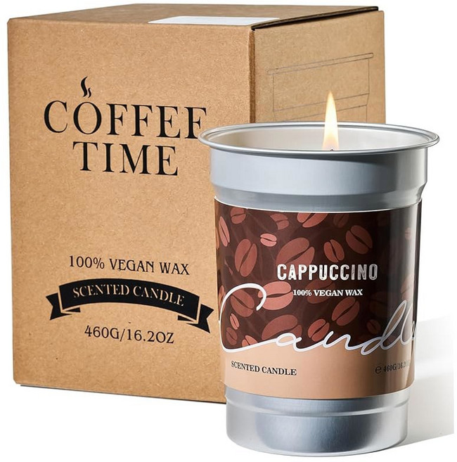 M SENSE 에스프레소 캔들 블랙 커피 향 12.3단위온스 식물성 대두 왁스 75시간 무독성 클린 번 애호가 아로마테라피 겨울 홀리데이 홈 데코, Cappuccino, Small