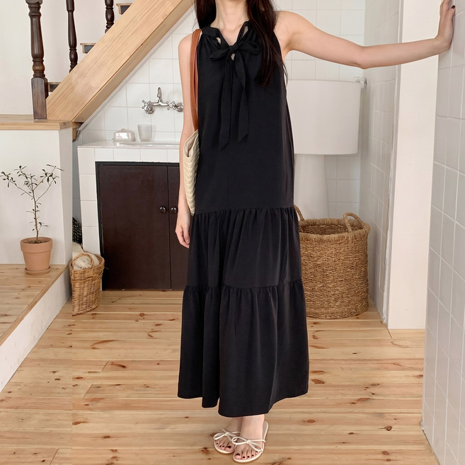 [SML] 여성 여신원피스 휴양지룩 바캉스룩 앞뒤착용가능 홀터넥 롱 원피스 파티룩