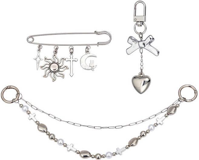 알로이 참 장식 백 체인 숄더백 스트랩 펜던트 부자재 달 별 하트 비즈