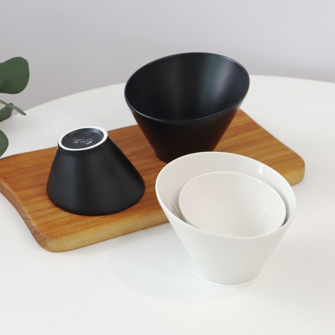 킴스아트 도자기 사선 빙수볼 상추 야채 쌈채소 그릇, 화이트 유광 2호