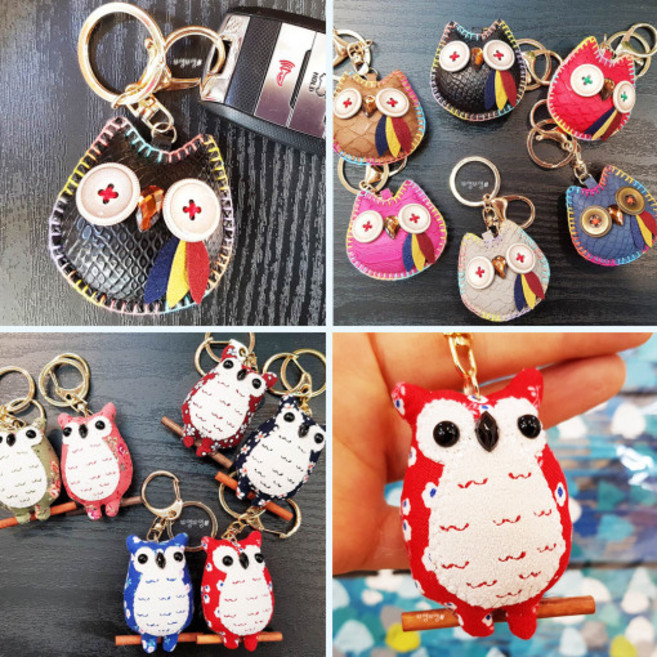 부엉부엉샵 소프트한 가죽 패브릭 부엉이 자동차 키홀더 봉제 가방고리, 111.봉제자주, 1개