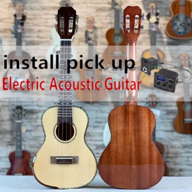 입문용기타 풀 솔리드 스프루스 마호가니 우쿨렐레 콘서트 테너 일렉트릭 기타 블랙 4 현 23 인치 26 인치, 26 Inches, install pick up, 1개