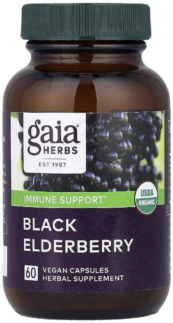 가이아허브 블랙 엘더베리 아세로라 열매 추출물 Black Elderberry 캡슐 60정, 1개 - 쿠팡