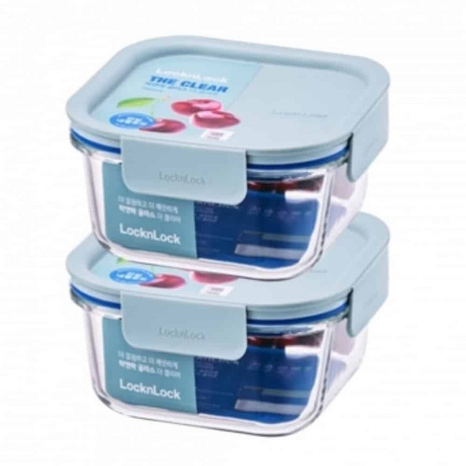 유리반찬통 락앤락 글라스 2개입 민트 음식용기 유리반찬용기 반찬통 300ml, 본상품