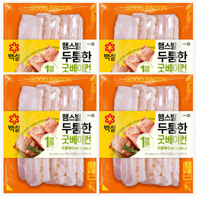 CJ제일제당 백설 햄스빌 두툼한 굿베이컨, 340g, 4개