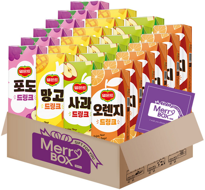 델몬트 팩주스 24개(오렌지6+포도6+망고6+사과6)+메세지카드, 1세트, 190ml