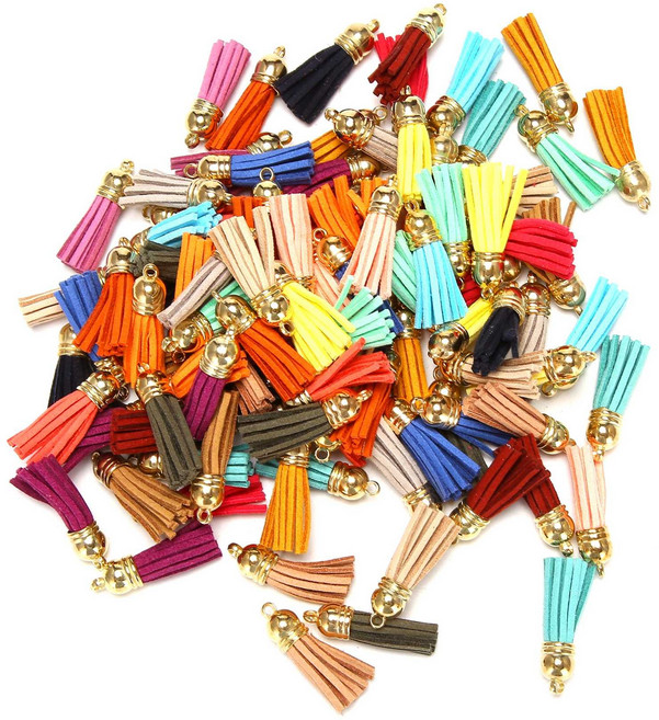 100pcs Keychain Tassels 가죽 술 보석 보석 제조 술 펜던트 키 체인 DIY 공예 용품에 대한 Tassel 매력, 임의의 색상
