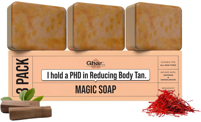 Ghar Soaps Sandalwood & Saffron Magic Soaps For Bath Pack Of 3 Skin Brightening Soap For Men & Women, 3개입, 100g