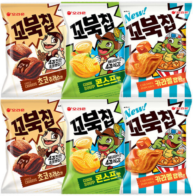 오리온 꼬북칩 카라멜팝콘맛 +초코츄러스 +콘스프맛 x각(총), 6개