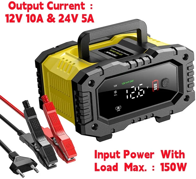 FOXSUR 12V 24V 자동차 배터리 충전기 전동 수리용 트럭 납산 AGM LiFePo4 EFB GEL WET 유지관리기, 01 EU PLUG  24V 10A
