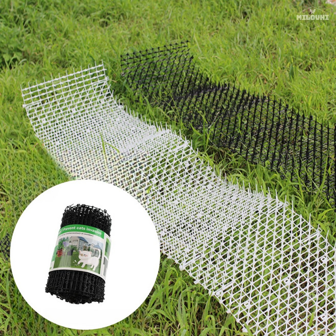 milovhi 고양이 퇴치 가시 매트 야생동물 비둘기 퇴치망 고양이 텃밭 차단 패드, 블랙 4m, 1개, 블랙