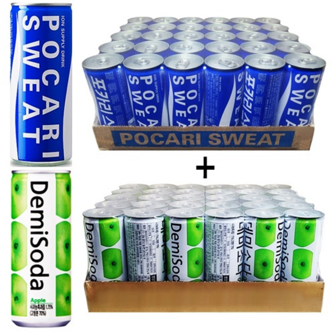 포카리스웨트240ml(30캔) + 데미소다 애플250ml(30캔) 60캔, 60개, 240ml