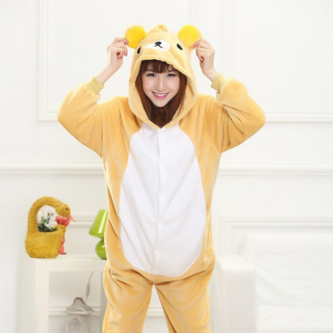 성인 동물잠옷 옐로우곰돌이 캐릭터 파자마 코스튬 수면 극세사