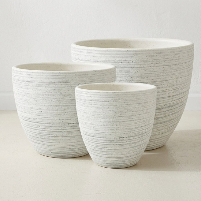 그린데이 도자기화분 대중소 세트 - 그레이라인 분갈이 대형 인테리어 세라믹 도자기 플랜테리어 접시형받침포함, 1개