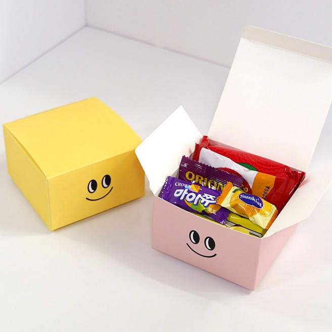 단체 간식 박스 선물 세트 학교 학원 교회 회사 시험 응원 과자 꾸러미 답례품, 1개, 해피간식박스(노랑)