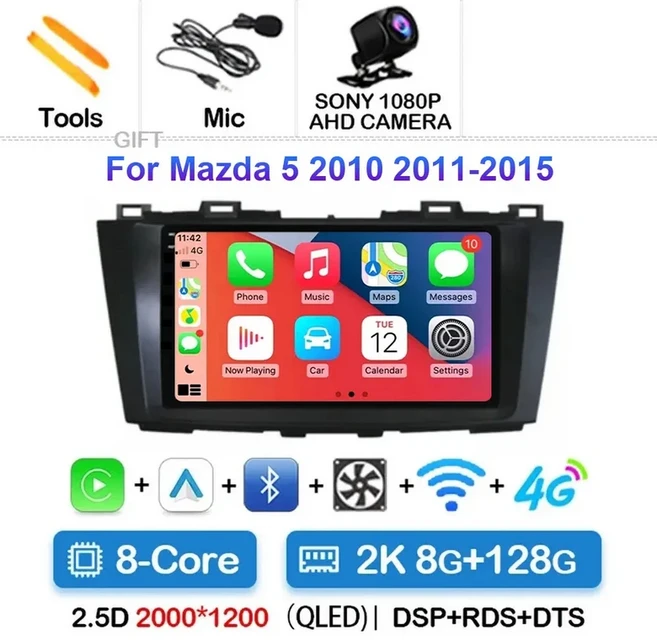 안드로이드 15 For Mazda CW 2010 - 자동 Carplay Wifi GPS 스테레오 용 라디오 멀티미디어 플레이어 네비, 09 2K 8G-128G CAM