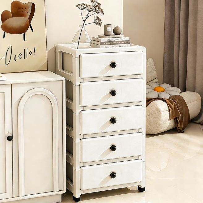 Mosashoe 서랍장 다용도 틈새 수납장 플라스틱 서랍장 침대협탁 3단 4단 5단, 아이보리