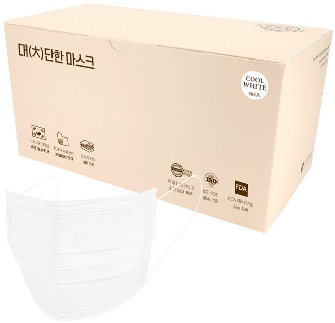 대단한마스크 그란데 비말차단 마스크 특대형 KF-AD, 50매입, 1개, 쿨화이트