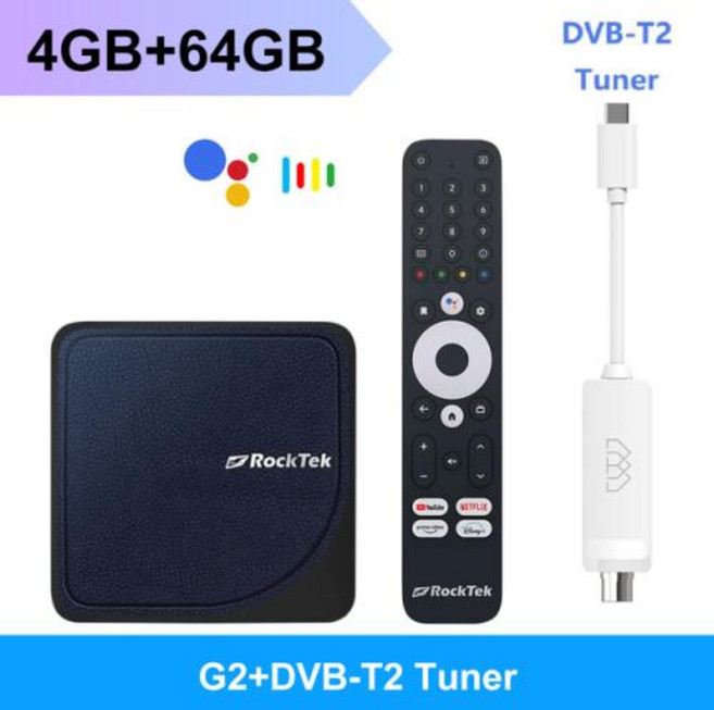 셋탑박스 RockTek G2 4K TV 박스 안드로이드 11 ATV 스트림 넷플릭스 구글 인증 Amlogic S905X4-K 미디어 플레이어 DTS 돌비 오디오 비전 ATMOS, 9) 영국 플러그 - 4G64G with T2, 1개
