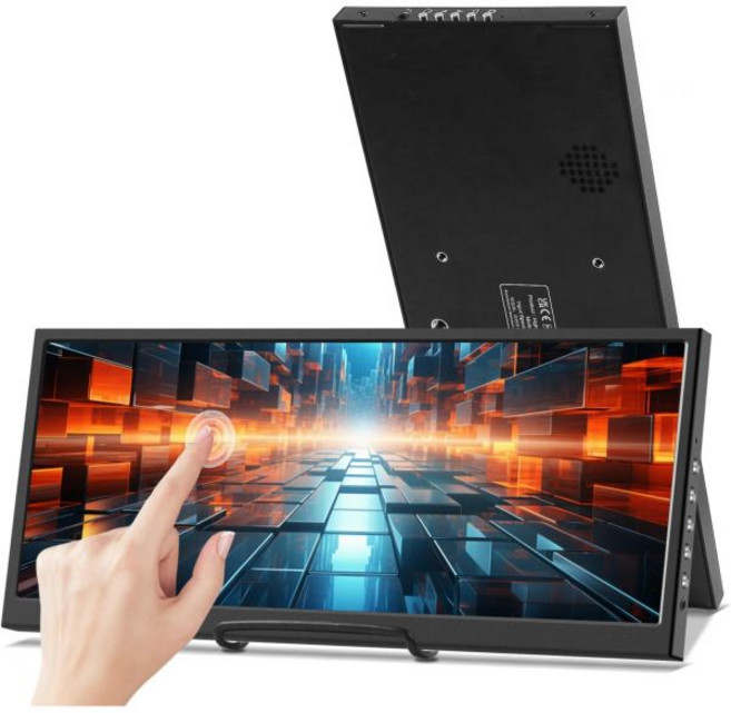 Prechen 12.3인치 터치스크린 보조 모니터 IPS 스트레치 바 LCD 트래블 터치 디스플레이 1920 720 HDMI USBC 노트북 컴퓨터용 휴대용 Windows Ai