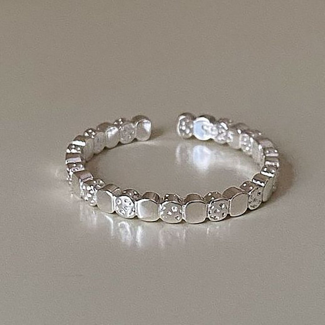 ROYALBELLE 여성 실버 텍스처 사각 블록 오픈링 반지 모던 개성있는 반지 F0072228