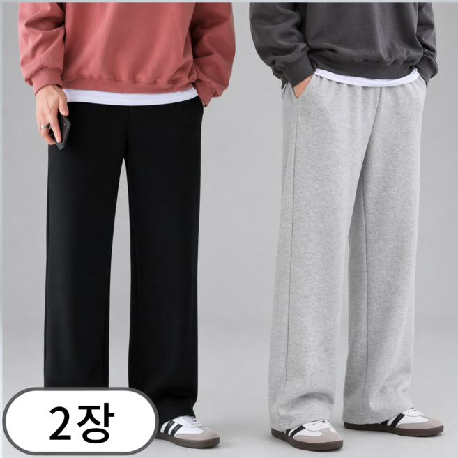 1+1 남녀공용 빅사이즈 밴딩 와이드 트레이닝 팬츠 (6076-2)