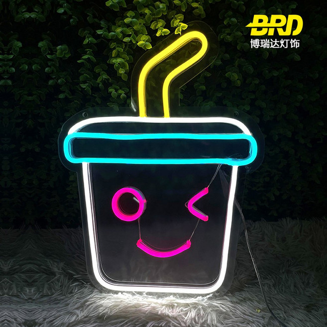 햄버거 네온사인 레스토랑 감자튀김 밀크티 음식 콜라 영업중 패스트 매장 장식 미니