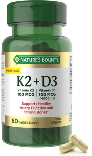 네이쳐스바운티 Nature's Bounty Vitamin D3 K2 Supplement 4000 IU Vitamin D3 Plus 100 mcg of Vitamin K for, 60 Count (Pack of 1), 1개, 60정 - 쿠팡