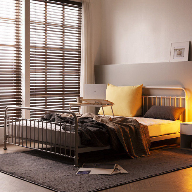 [20조한정 추가즉시할인] 에보니아 튜브 평상형 철재퀸침대 B형 본넬스프링20T매트포함 (철제 Q침대), 화이트