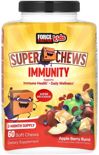 Force Factor 어린이용 슈퍼 츄 면역력 애플 베리 버스트 소프트 츄 60개, ForceFactor어린이용슈퍼츄면역력애플베리버스트소프 - 쿠팡