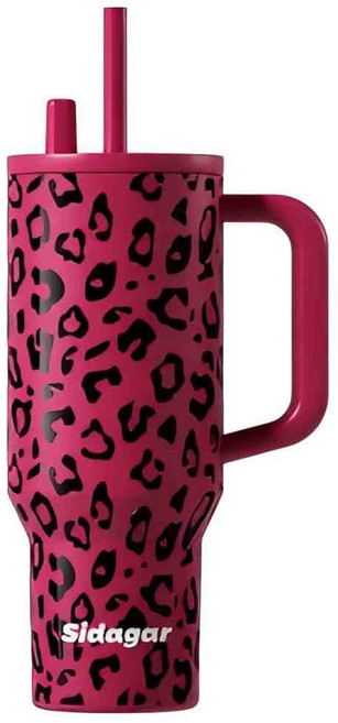 시다가르 대용량 스테인리스+빨대 텀블러 손잡이텀블러 차량 탑재 휴대용 보온보냉컵, 1개, 1200ml, 레오파드