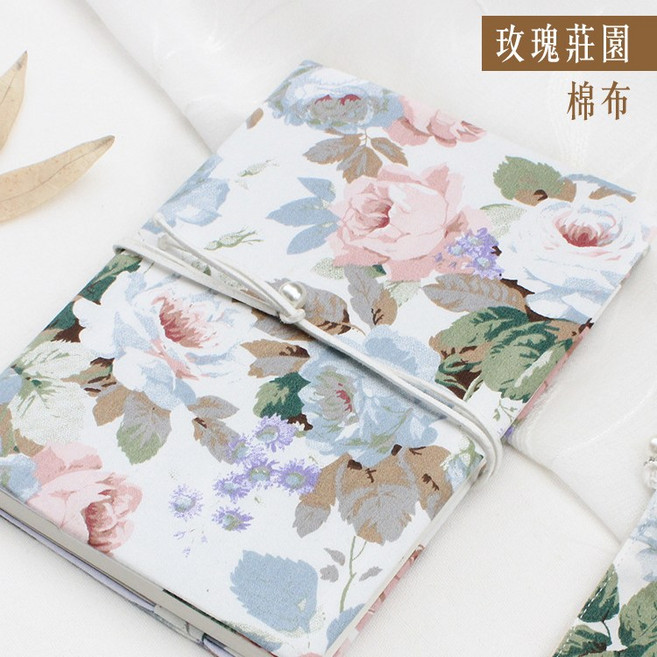 RAYRAYGO 錢麗 手工布書衣 燙金花布, 1個, 玫瑰莊園,A5