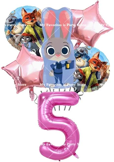 올스토어 주토피아 테마 호일 숫자 풍선 세트 애니메이션 영화 키즈 주디 토끼 파티 장식 크리스마스 품, 08 NO.5