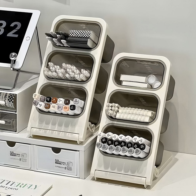 책상 정리함 필기구 정리함 연필꽂이 책상수납함 사무실책상정리, 1개, 1세트: 1개 화이트