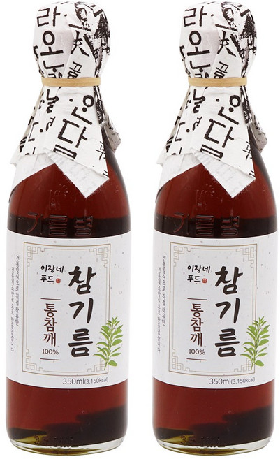 이장네 저온압착 참 고소한 IOO%통참기름, 2개, 350ml