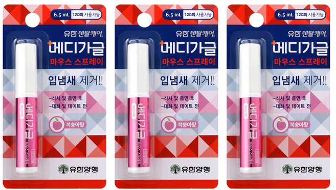 유한양행 덴탈케어 마우스 스프레이 6.5ml(120회분) 복숭아향, 6.5ml, 3개