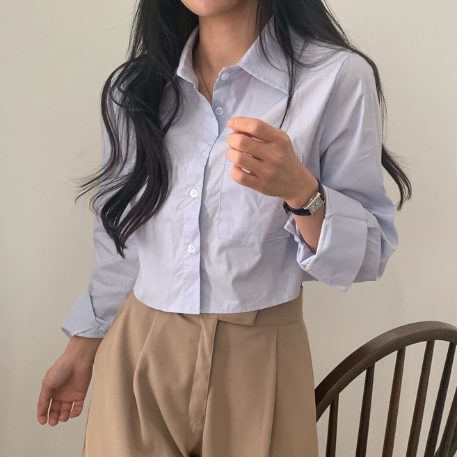더블공주 여성 크롭 긴팔 셔츠 베이직 남방