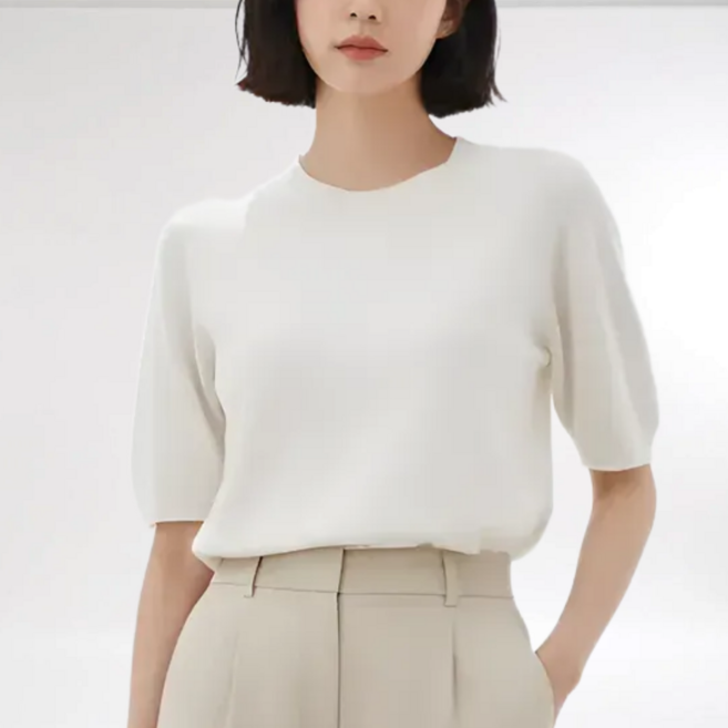 제이지나 여성 반팔 니트 라운드 니트티