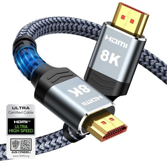 하이윙스 8K 10K 4K HDMI 케이블 48Gbps 6.6피트/2미터 초고속 꼬임선-4K120Hz 8K60Hz DTSX HDCP 2.2 및 2.3 HDR 10 호환 로쿠 T, 6 feet, Grey
