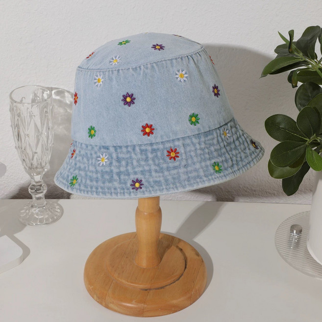 여성 청모자 여름용 꽃 포인트 버킷햇 자외선차단 햇빛가리개 모자 예쁜 여성모자