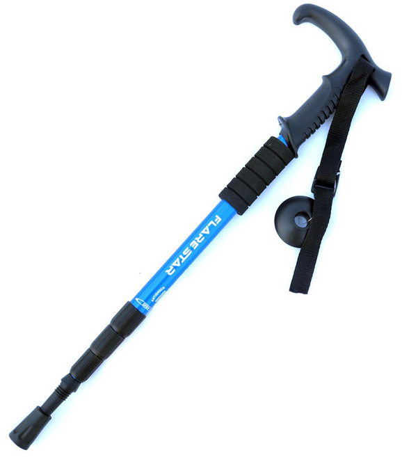 등산스틱 등산 지팡이 접이식 4단 등산용 산악, 일자형 블루, 1개