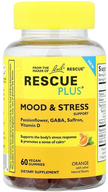 바하(Bach) Rescue Plus 정서 안정 및 스트레스 오렌지 맛 비건 구미젤리 60개, BAC40316, 60정, 1개 - 쿠팡