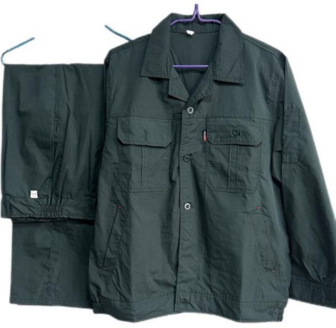 長袖工作服 多口袋防塵上衣, 套裝7個口袋軍綠色【上衣+褲子】,165/M建議95-120斤, 1個