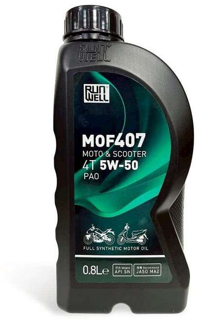 油工廠 RUN WELL MOF407 PAO 全合成機車油 速克達專用 引擎保護提升性能, 1個, 5W50 0.8L